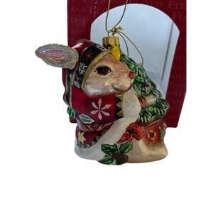 Fitz Floyd Lodge Rabbit Ornament Christmas Tree Winter Blown Glass Original Box
